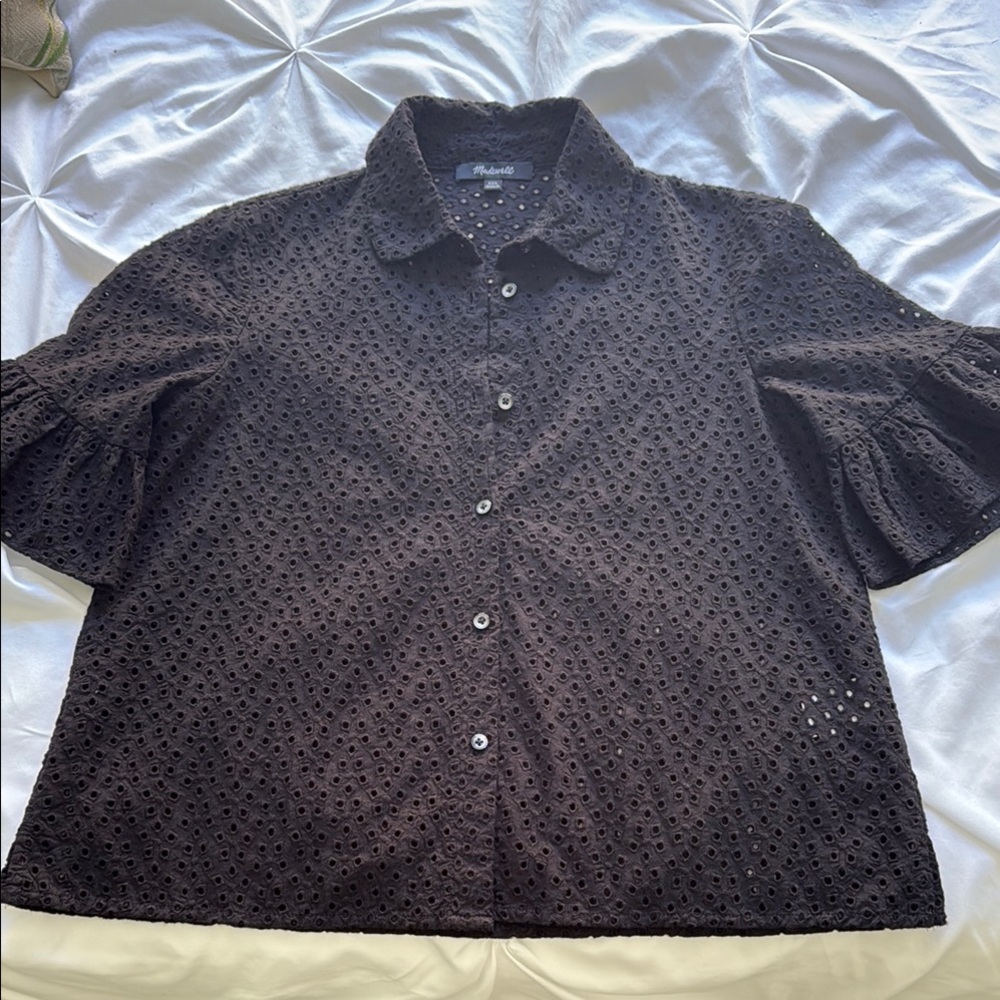 Madewell Women’s  Eyelet  black Button blouse